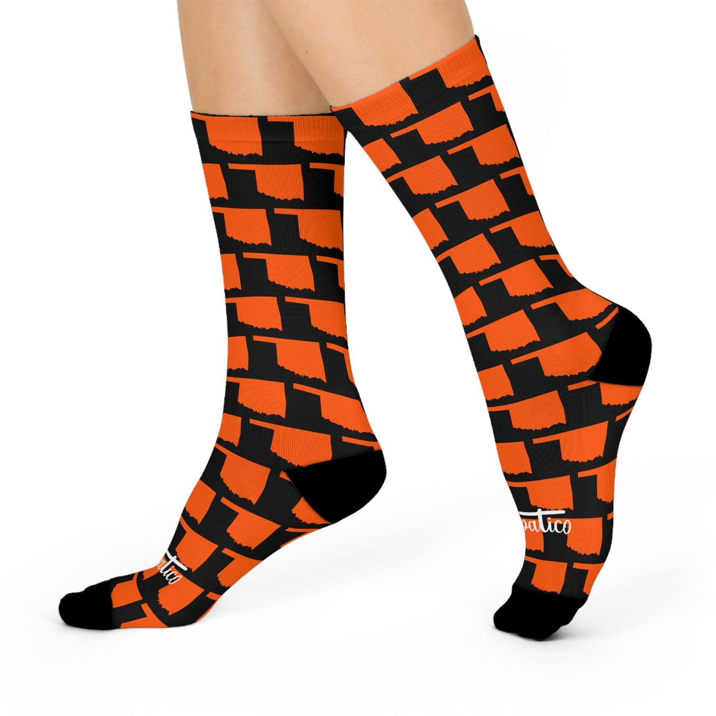 Oklahoma Orange on Black - Cushioned Crew Socks
