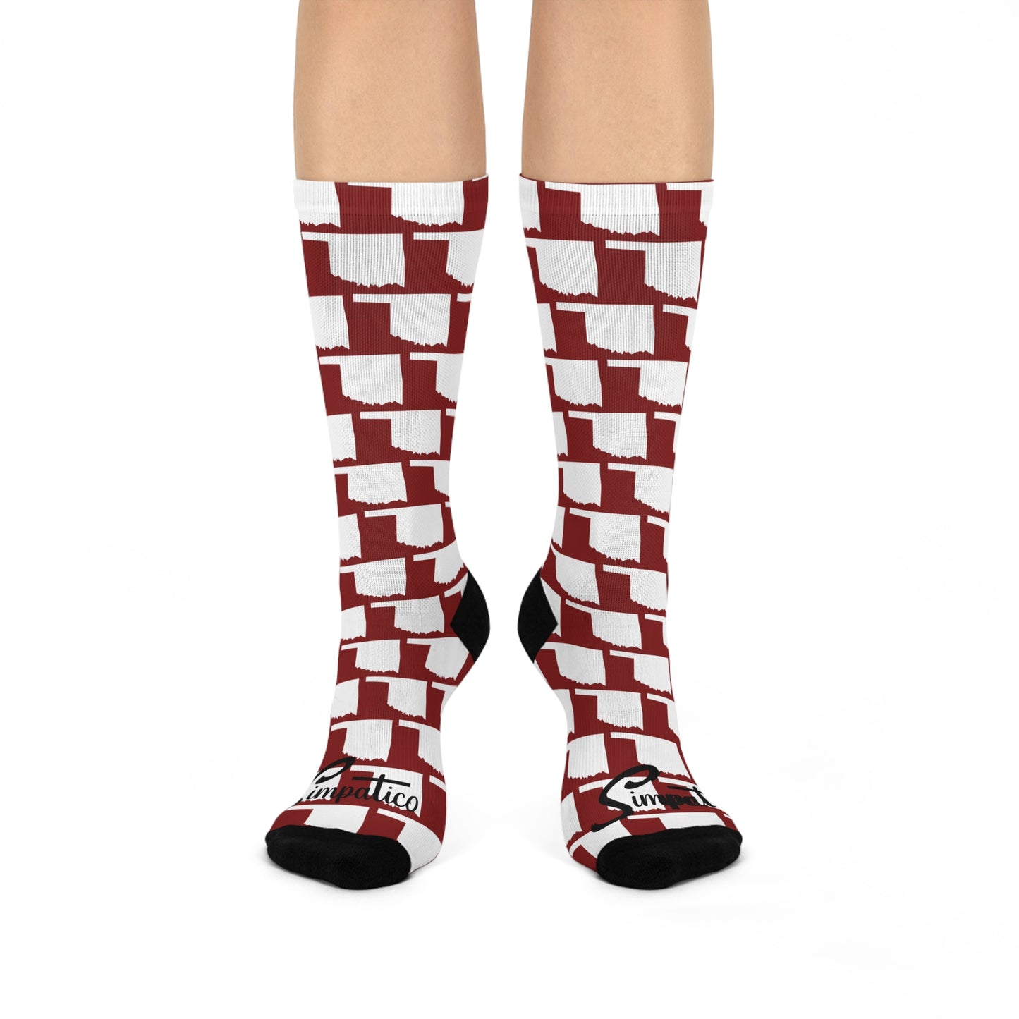 Oklahoma White on Crimson - Cushioned Crew Socks