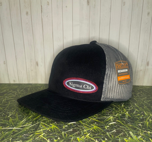 Sigma Chi Winter 25C Oval Patch Trucker Hat Black/ Charcoal Oval Patch