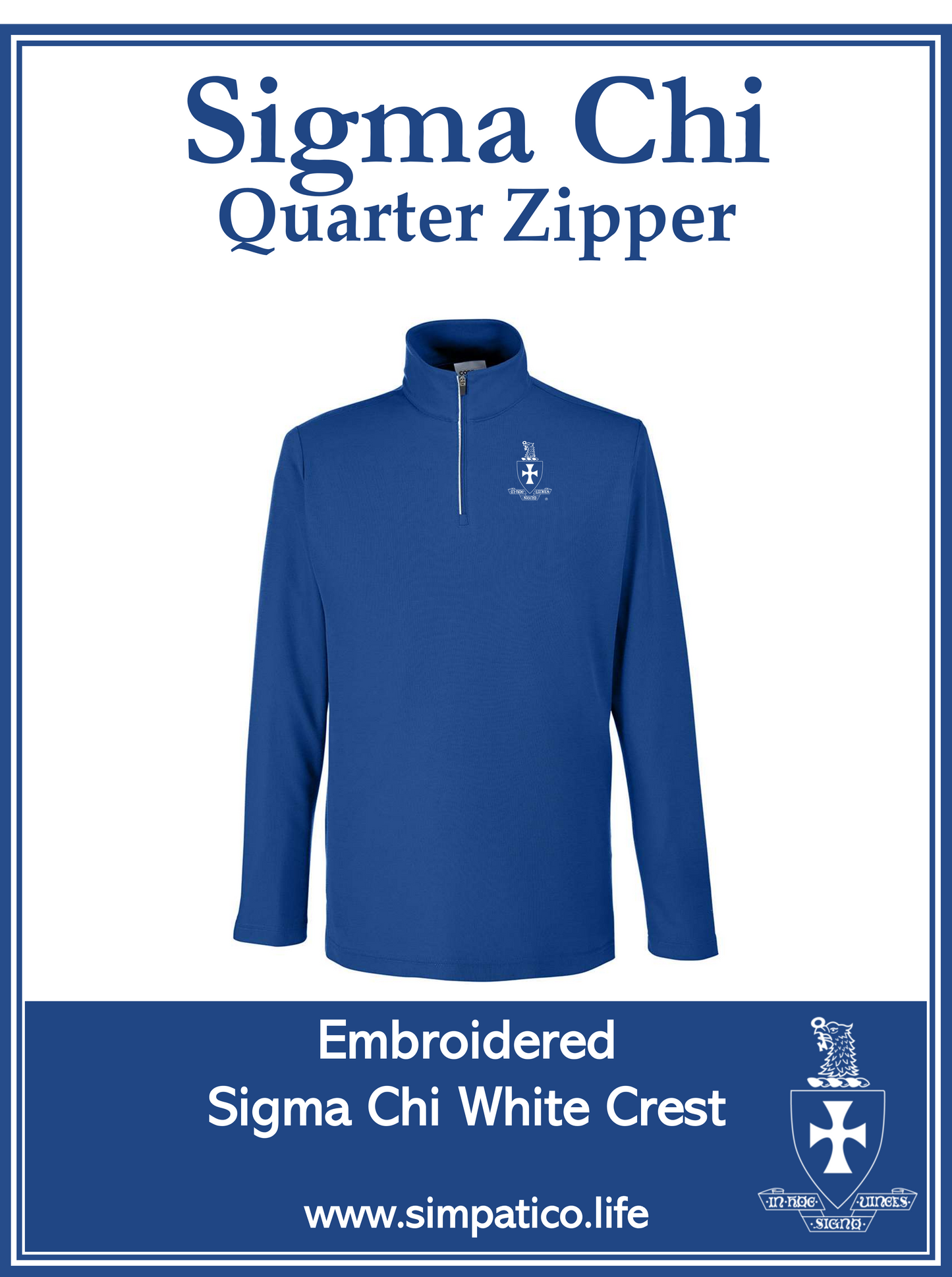 Sigma Chi White Crest Pique Quarter Zip Embroidered