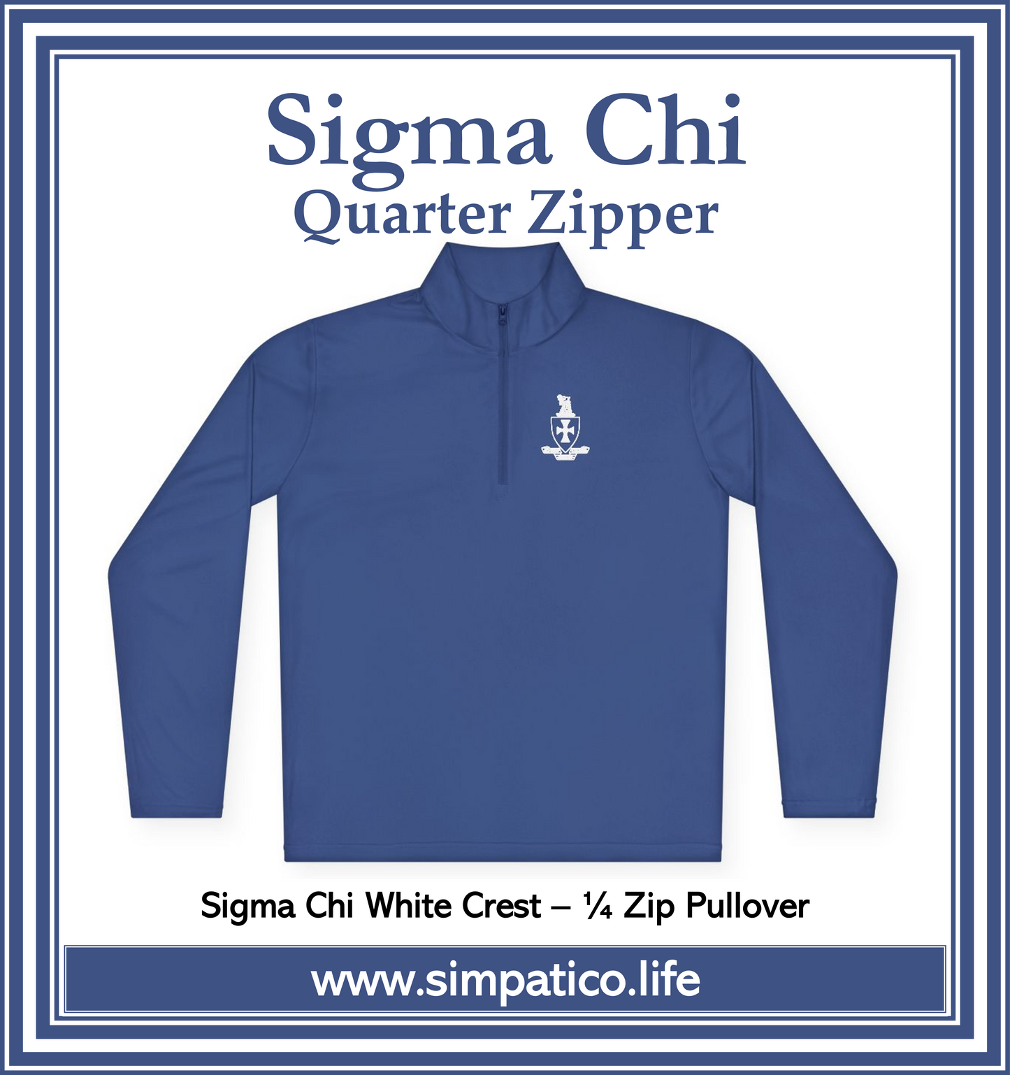 Sigma Chi White Crest - 1/4 Zip Pullover Screen-Printed