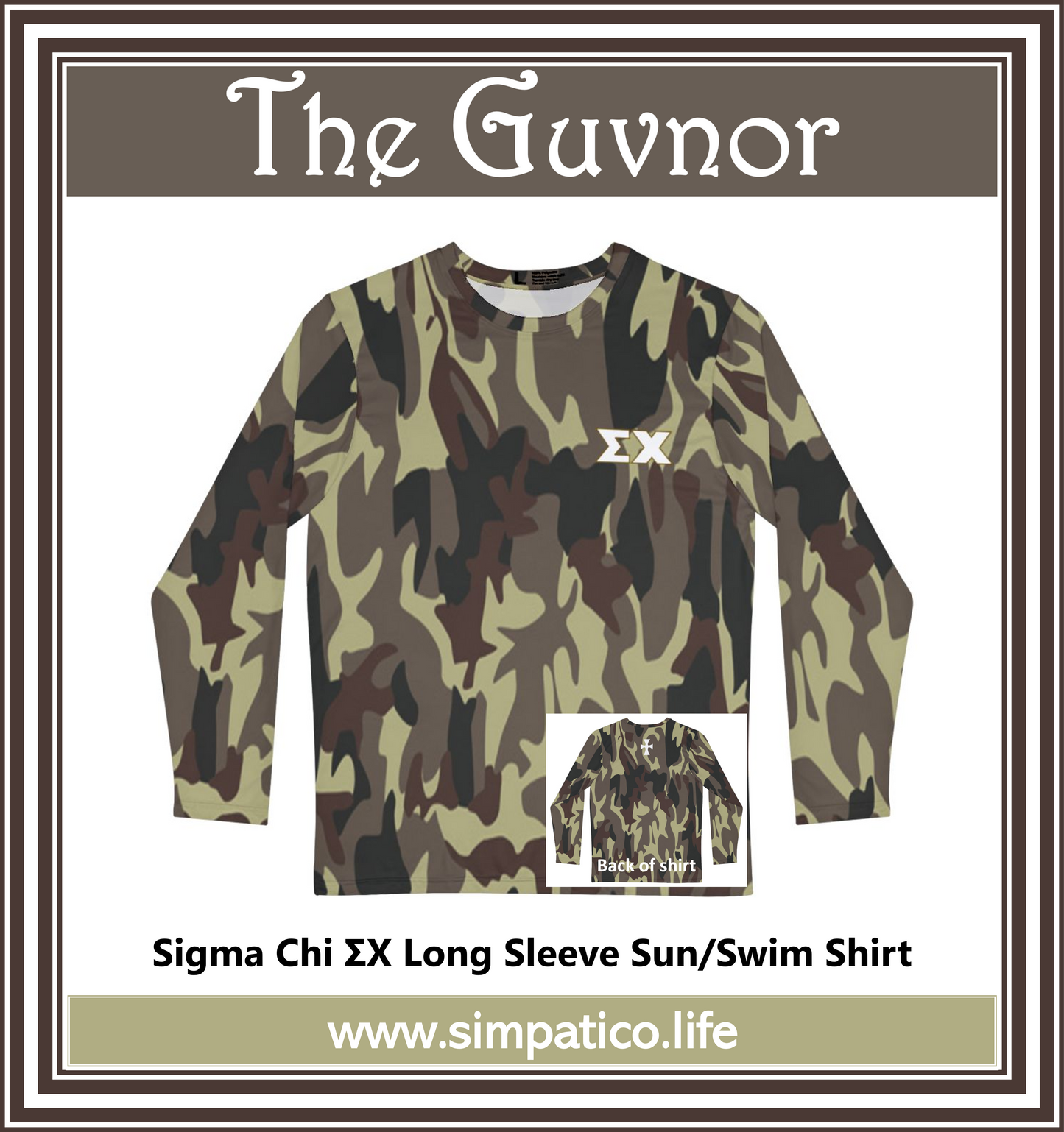 "The Guvnor" Camouflage Sigma Chi Letters Long Sleeve Active T-Shirt