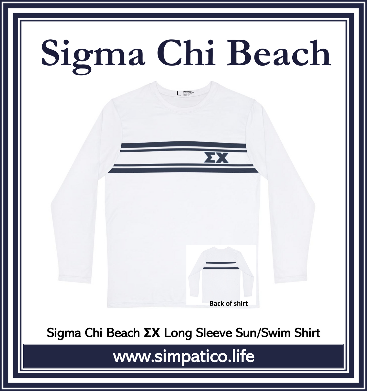 Sigma Chi Beach - ΣΧ White Long Sleeve Sun/Swim Shirt
