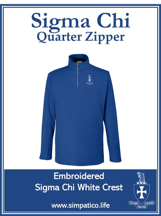 Sigma Chi White Crest Pique Quarter Zip Embroidered
